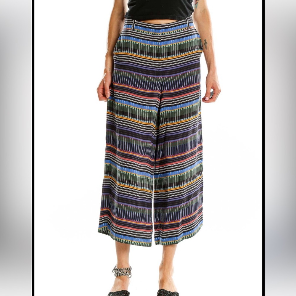 LOFT Multi-Color Strip Wide Leg Crop Pants 0
